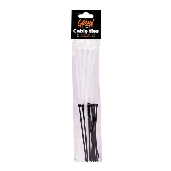 Grow Tools Cable Ties 10x 2.4mm x 100mm 10x 4.8mm x 200mm